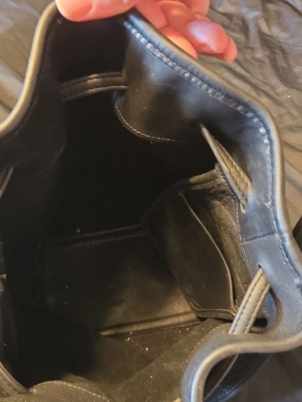 Classic Black Leather Bucket Bag - Minimal Drawstring Shoulder Tote